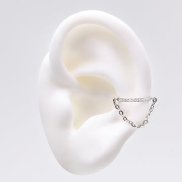 Detail View 1 of Implant Grade Titanium Brilliant Sparkle Rim Chained Clicker Hoop Ring-Clear Gem